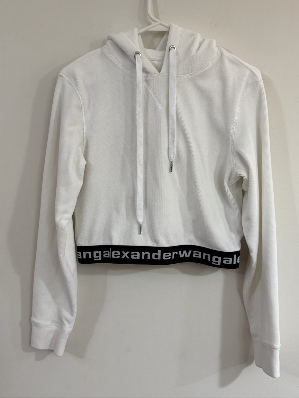 Alexander Wang Women’s Medium Cropped Logo Hoodie White Terry Cloth Athleisure - Picture 3 of 13